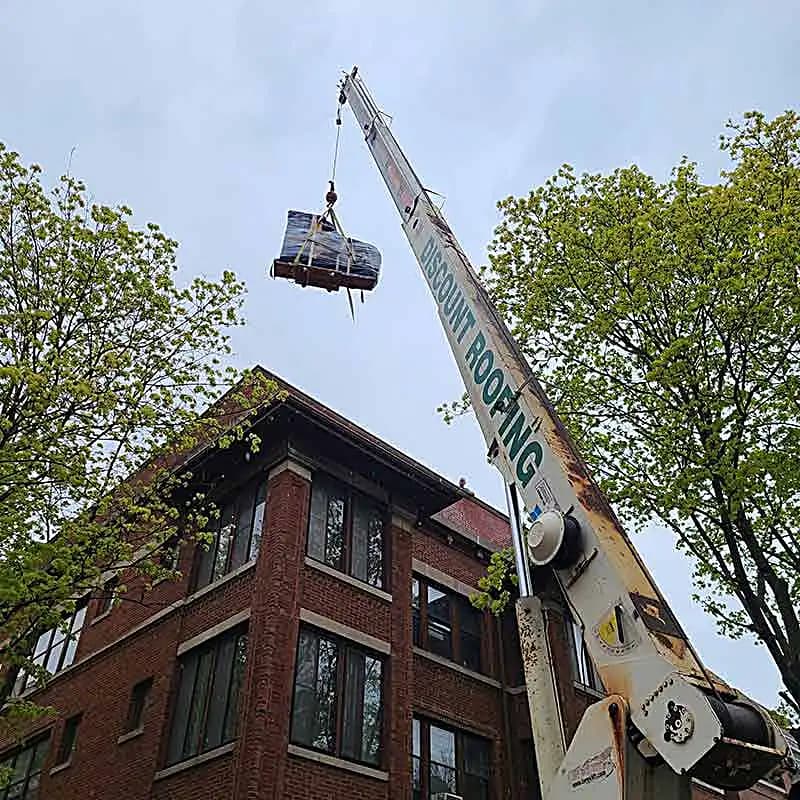 Aerial view of the Windy City Movers crew at work